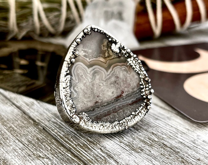 Crazy Lace Agate Ring Size 6 / Foxlark Collection - One of a Kind / Big Crystal Ring Witchy Jewelry / Witchy Stone Ring Gothic Jewelry