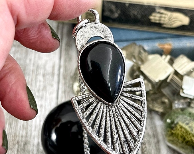 Moss & Moon Collection - Black Onyx Necklace in Fine Silver / / Punk Jewelry Gothic Statement Pendent Gothic Jewelry Witch Necklace