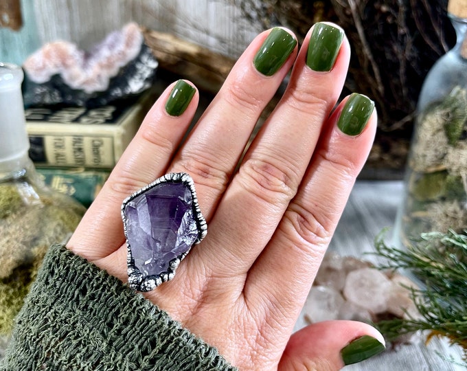Size 8 Big Raw Amethyst Ring in Silver / Foxlark Collection - One of a Kind