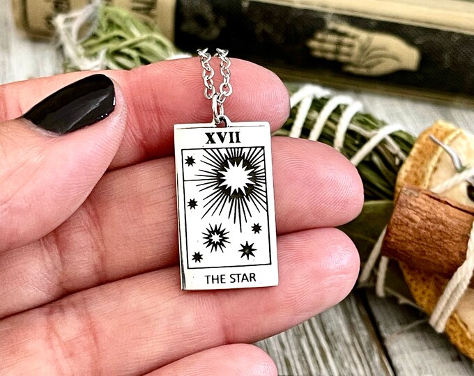 Tiny Talisman Collection - Sterling Silver The Star Tarot Card Necklace 24x14mm  /  / Witchy Necklace Goth Jewelry Tarot Pendant