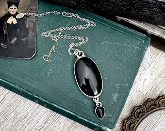 The Colossal Collection - Black Obsidian and Black Onyx Dangly Crystal Necklace in Fine Silver / One of a Kind