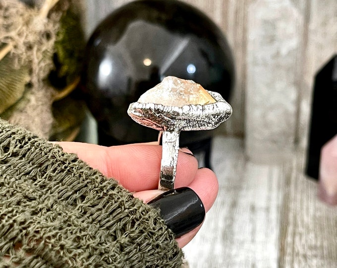 Size 5.5 Raw Citrine Crystal Point Ring Set in Fine Silver  / Foxlark Collection - One of a Kind / Big Crystal Ring Witchy Jewelry Gemstone