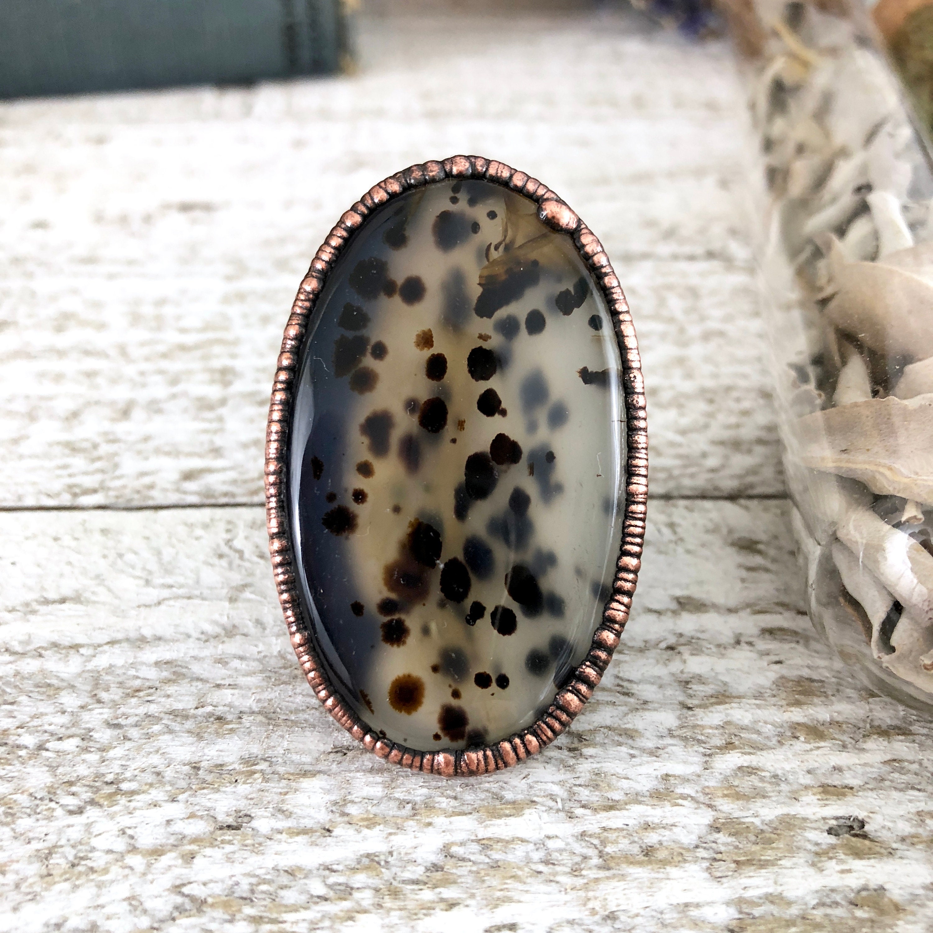 Moss Agate Ring / Natural Stone Ring size 8.25/ Crystal Ring / Gypsy