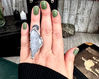 The Colossal Collection - Aqua Aura Quartz Crystal Ring Set in Fine Silver Size 8 / One of a Kind