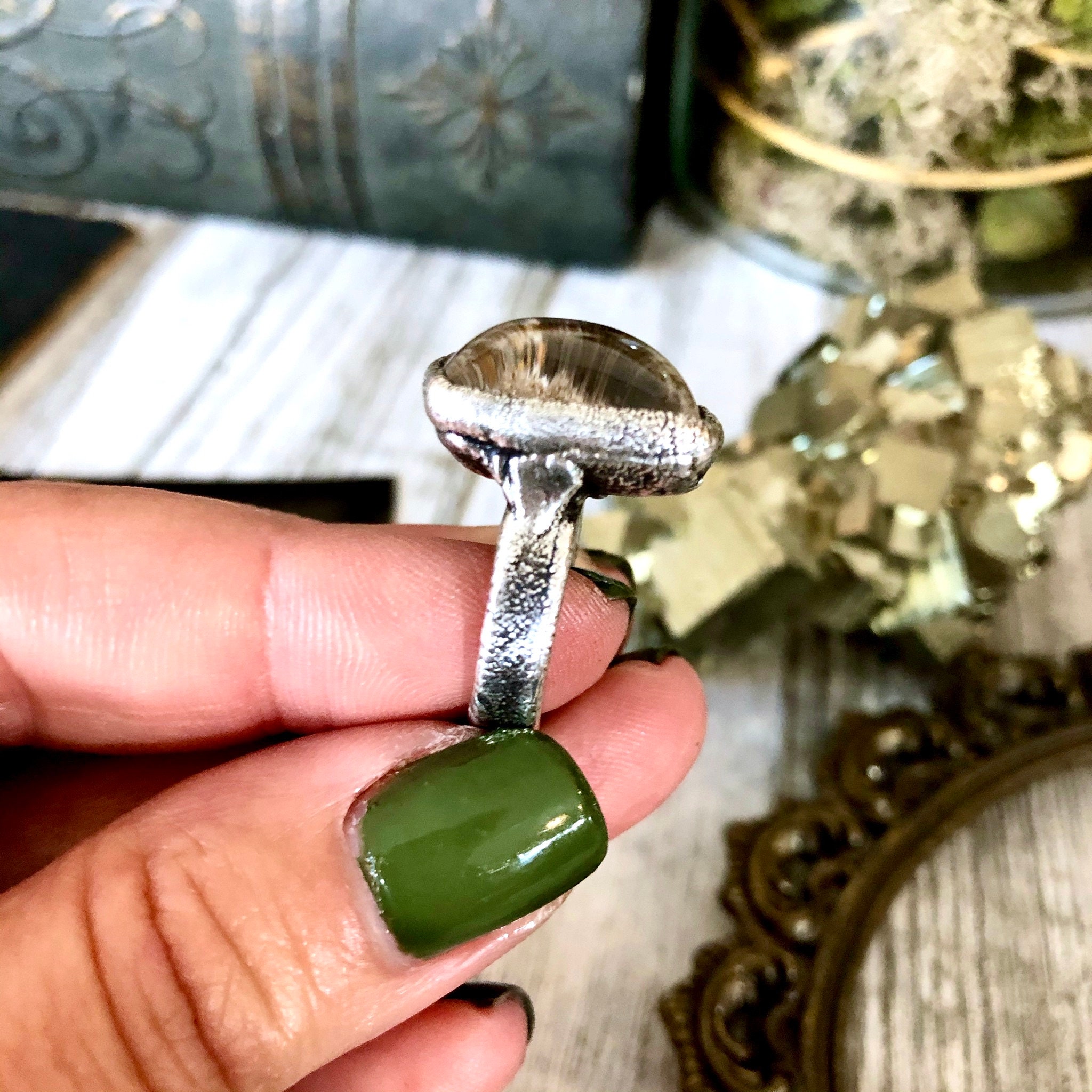Size 5.5 Garden Quartz Ring Lodolite Crystal Ring / Included Quartz Crystal  Jewelry Bohemian Statement Jewelry