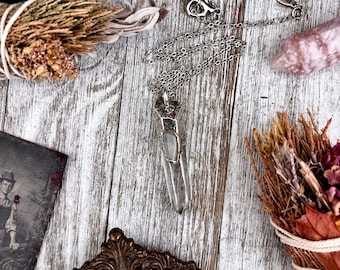Clear Quartz & Peach Moonstone Crystal Statement Necklace in Fine Silver / Foxlark Collection - One of a Kind
