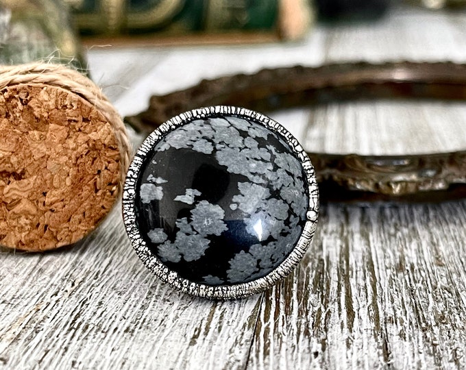 Size 5.5 Snowflake Obsidian Ring in Fine Silver / Foxlark Collection - One of a Kind / Big Crystal Ring Witchy Jewelry / Gothic Jewelry