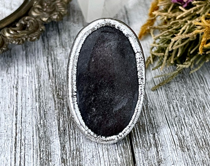 Size 6.5 Silver Sheen Obsidian Statement Ring in fine Silver / Foxlark Collection - One of a Kind / Big Crystal Ring Witchy Jewelry Gemstone