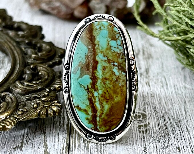 Size 10 Kingman Turquoise Statement Ring Set in Thick Sterling Silver / Curated by FOXLARK Collection
