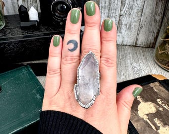 The Colossal Collection - Aqua Aura Quartz Crystal Ring Set in Fine Silver Size 8.5 / One of a Kind