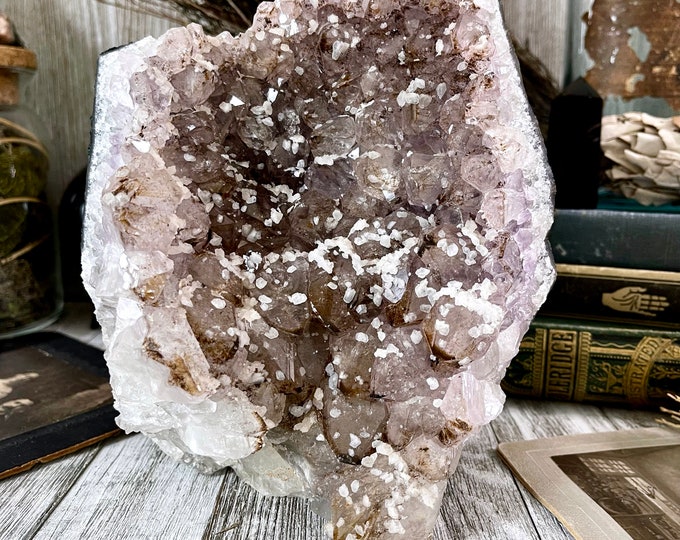 Large Self Standing Druzy Purple Amethyst Geode Crystal Cluster with Calcite / FoxlarkCrystals / Crystal Cluster Natural Crystal Healing