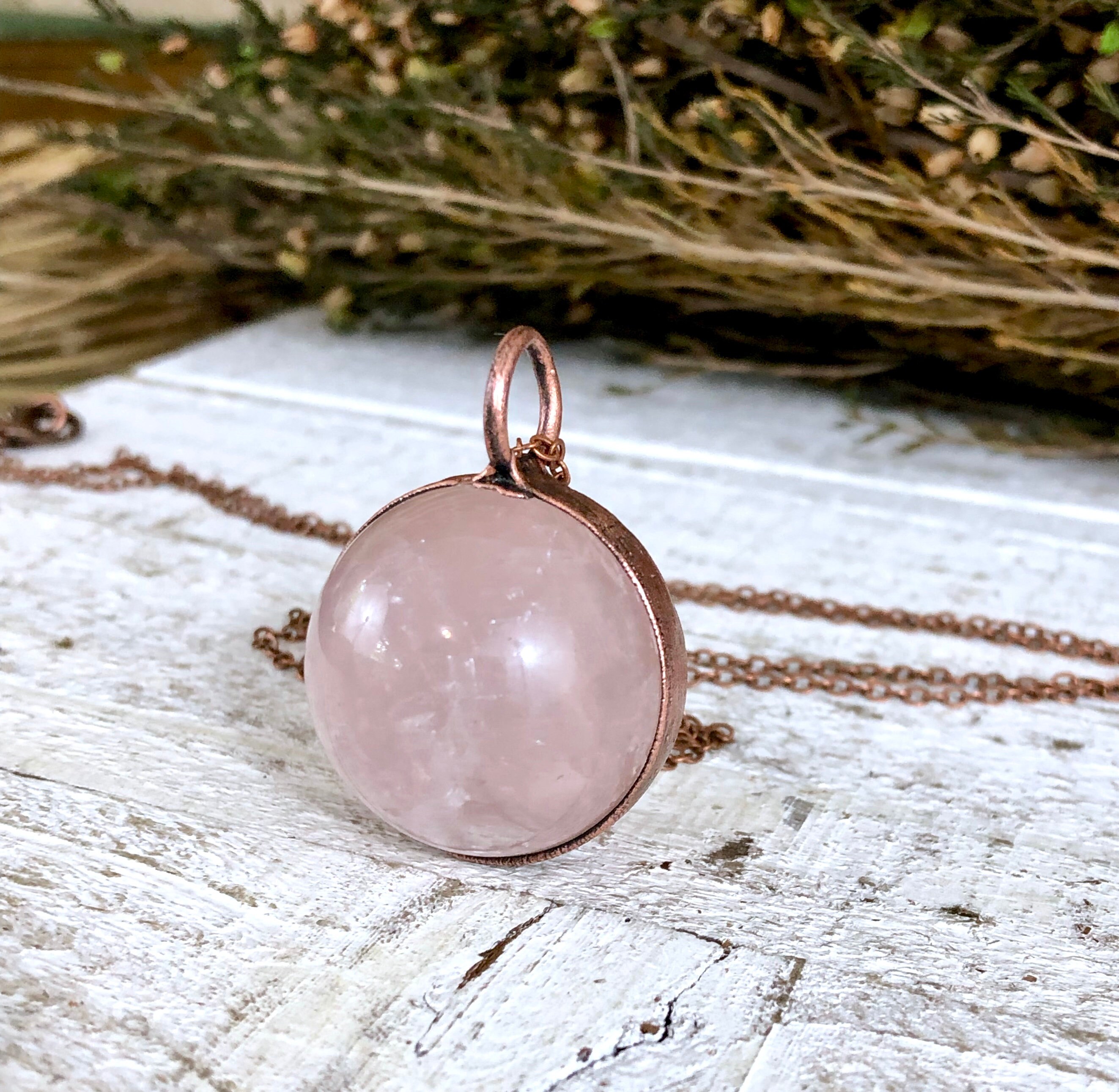 Rose Quartz Crystal Necklace / Crystal Ball Necklace