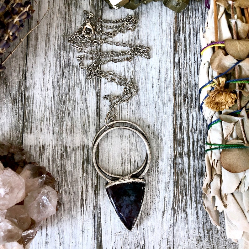 One of a Kind Large Moss Agate Statement Necklace in Fine Silver Foxlark Collection