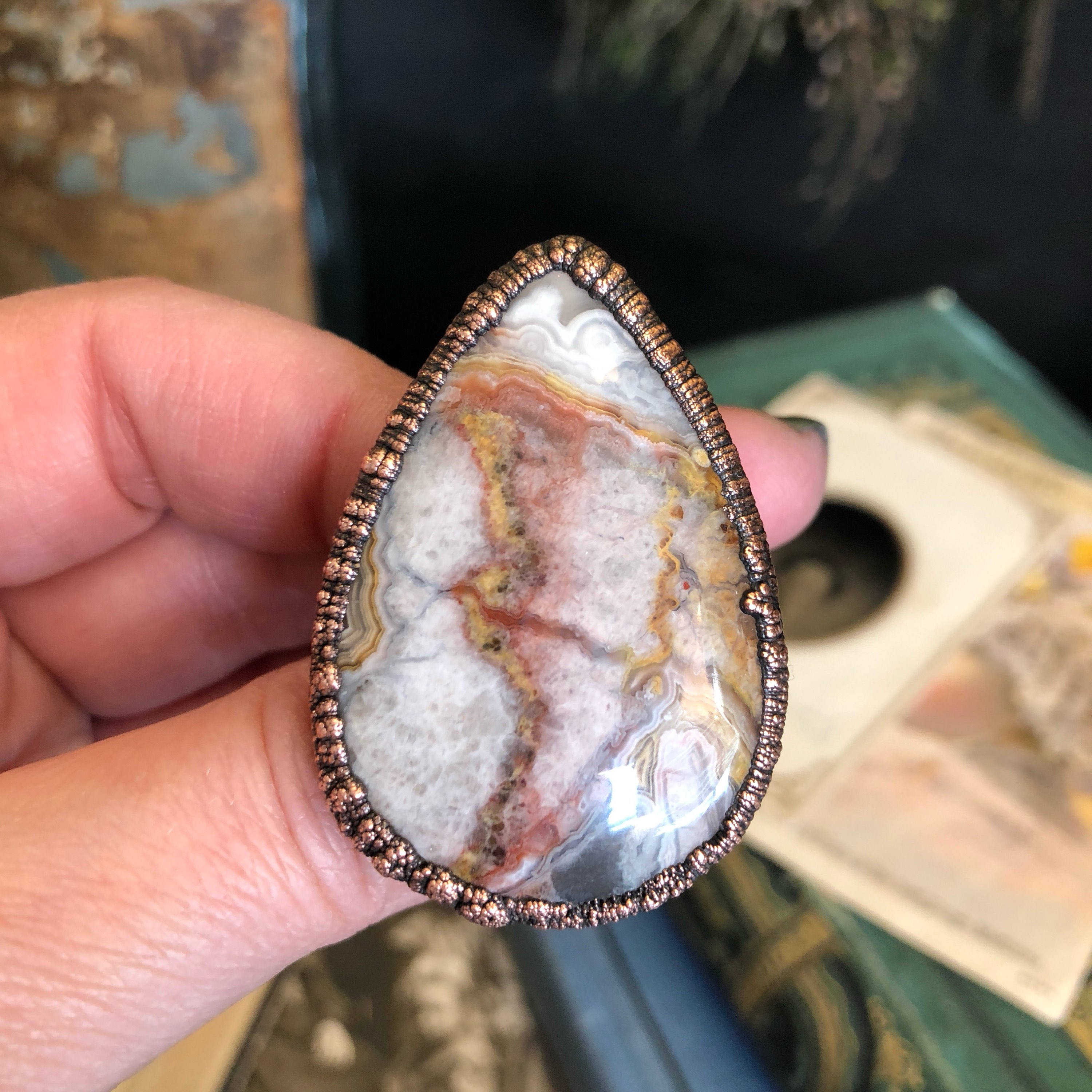 56mm-61mm Big crazy lace agate ring adjustable in size 7,6-9,5 US