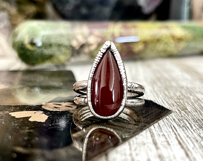 Teardrop Red Carnelian Ring Fine Silver Size 6 7 / Foxlark Collection / Witchy Ring Goth Jewelry Punk Crystal Alternative Engagement Ring