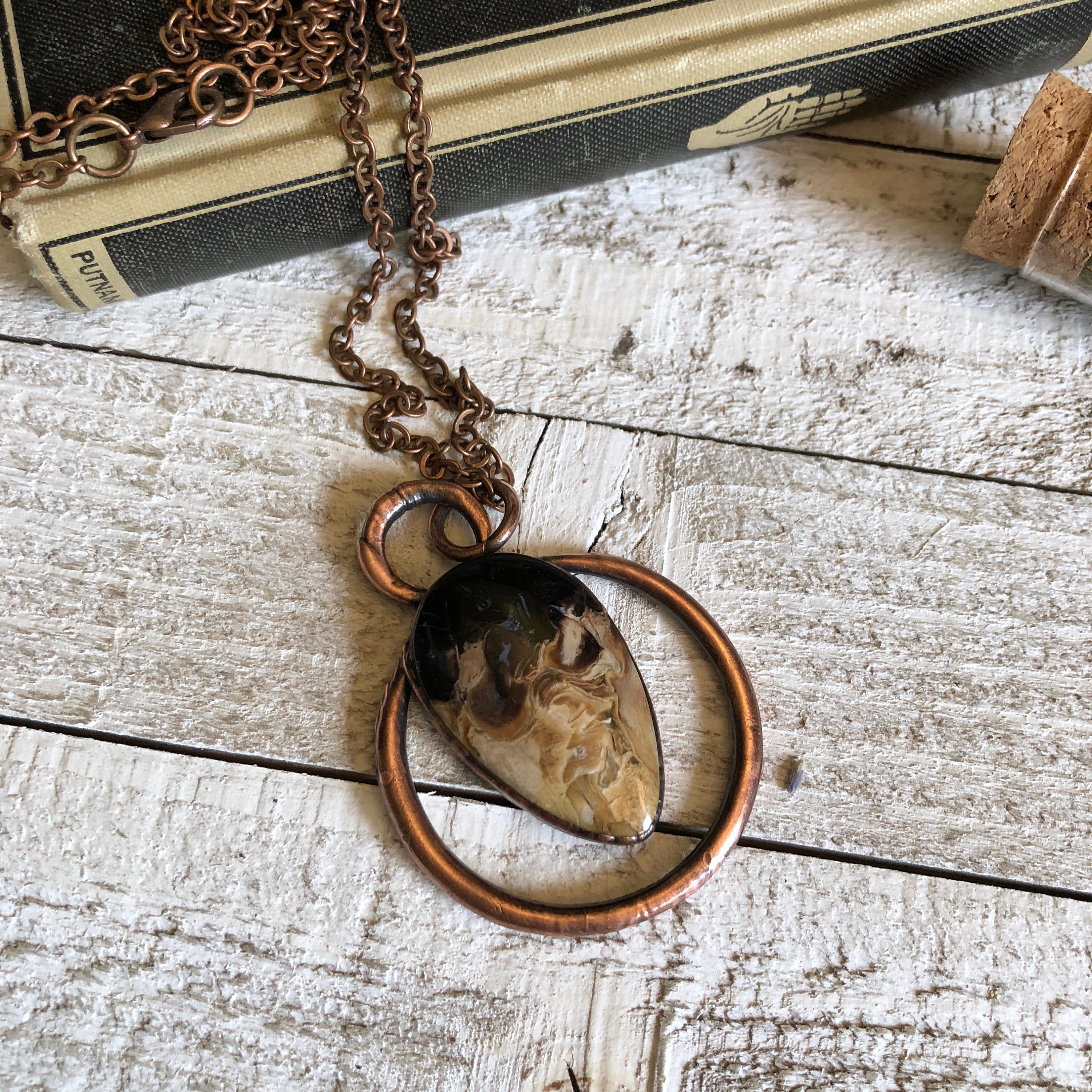 Petrfied Palm Root Crystal Pendant boho pendant antique toned wire gemstone pendant
