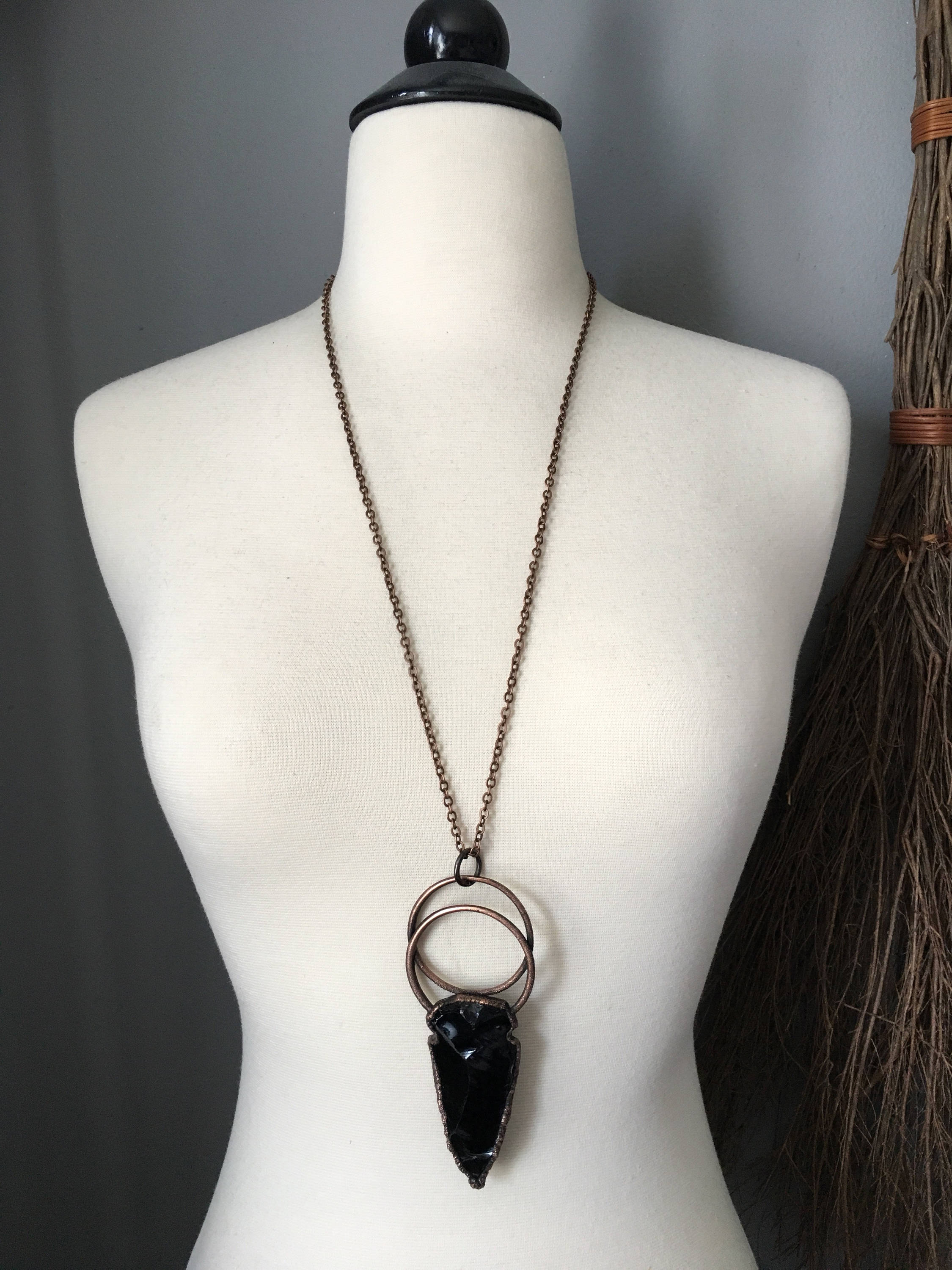 Large Black Necklace Obsidian Crystal Necklace Large Arrowhead Crystal ...