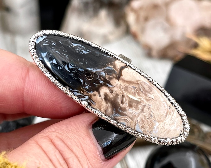 Unique Size 7.5 Large Fossilized Palm Root Statement Ring in Fine Silver / Foxlark Collection - One of a Kind / Gothic Jewelry Electroformed