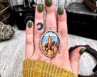 Road To Nowhere - Cowboy and Horse Vintage Cigarette AD Ring Fine Silver Size 10.5 / One of a Kind