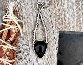 Black Onyx Crystal Necklace in Silver /Sticks & Stones Collection