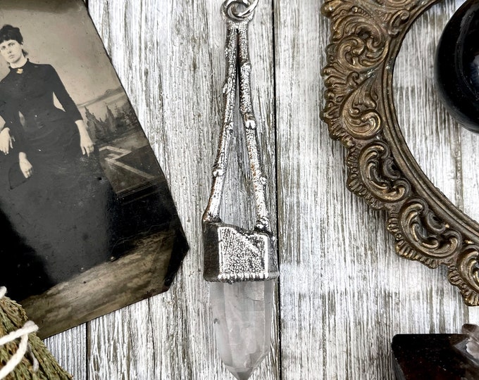 Sticks & Stones Collection- Raw Clear Quartz Crystal Necklace in Fine Silver / / Big Crystal Necklace Witchy Jewelry Gothic Necklace Pendant