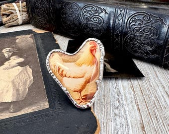 Vintage Chicken (Big)- Fine Silver Ring Size 10 The Paper Projects Collection / One of a Kind