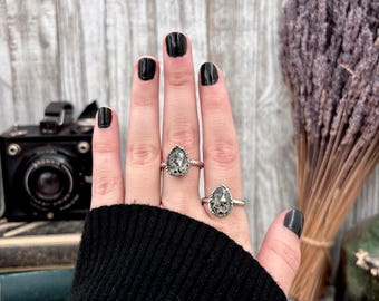 Graphite Included Quartz Ring Fine Silver Small faceted Stone Ring Size 5 6 7 8 9 10 11 / Foxlark Collection