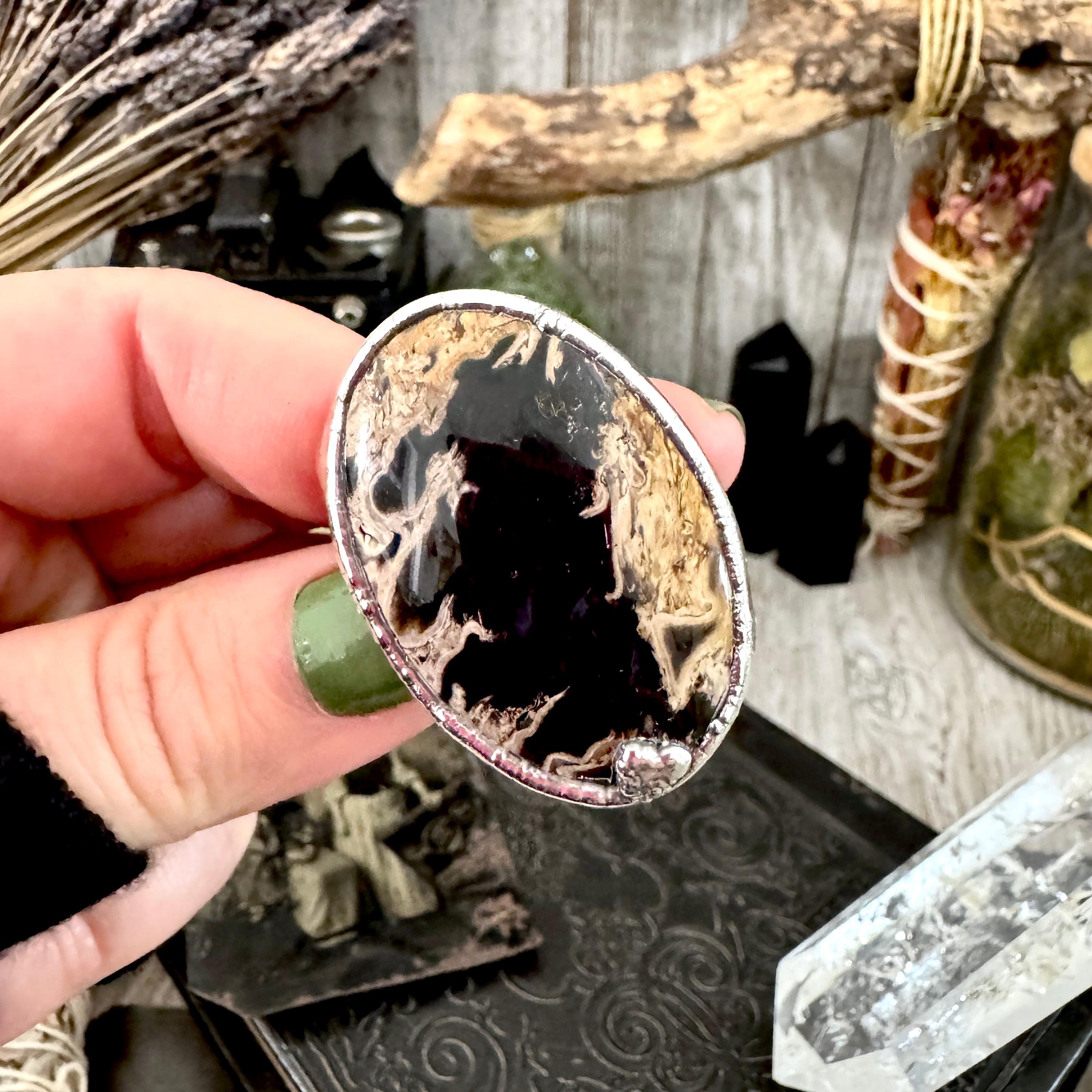 Fossilized Palm Root Crystal Ring Fine Silver Size 10 / Foxlark
