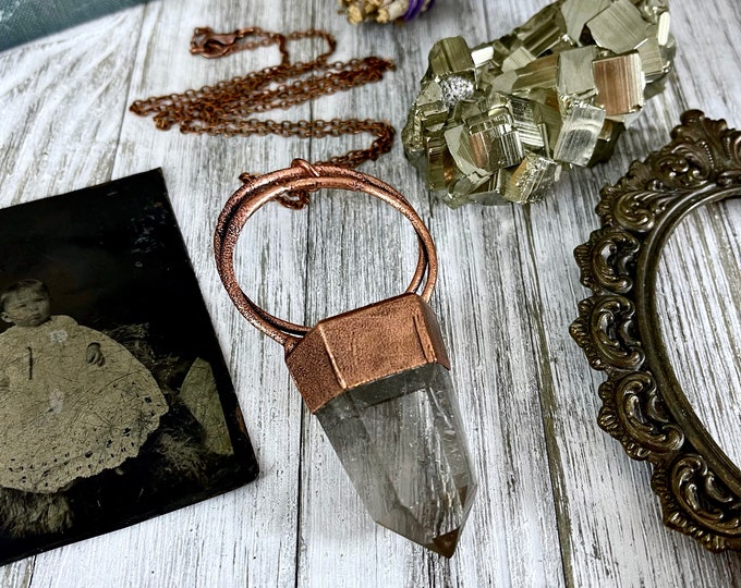 Large Light Smoky Quartz Crystal Necklace in Copper / Foxlark Collection - One of a Kind
