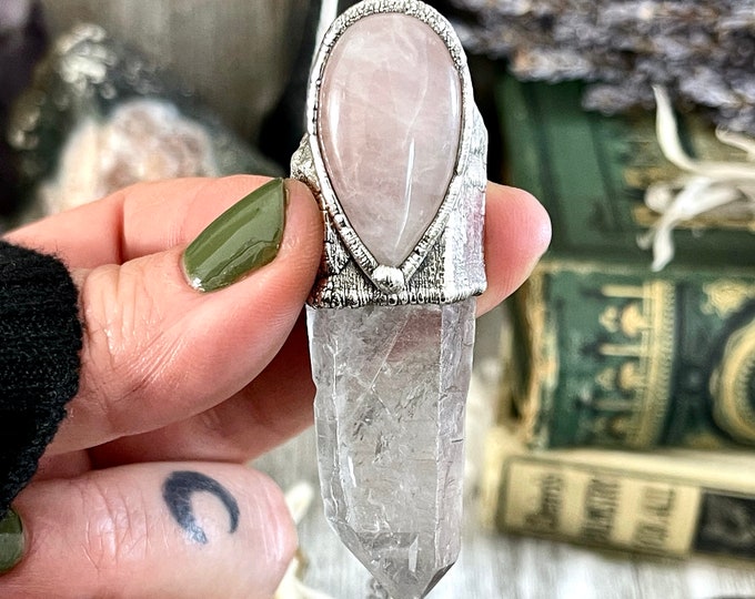 Clear Quartz & Rose Quartz Crystal Statement Necklace in Fine Silver / Foxlark Collection - One of a Kind / Electroformed Jewelry