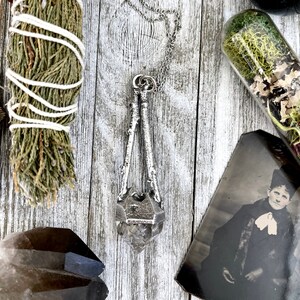 Sticks & Stones Collection Herkimer Diamond Necklace in Fine Silver // Big Crystal Necklace. Witchy Jewelry Gothic Pendant image 3