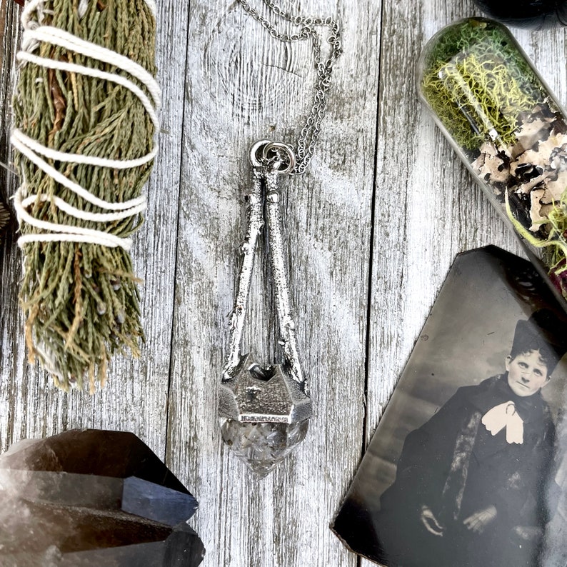 Sticks & Stones Collection Herkimer Diamond Necklace in Fine Silver // Big Crystal Necklace. Witchy Jewelry Gothic Pendant image 3