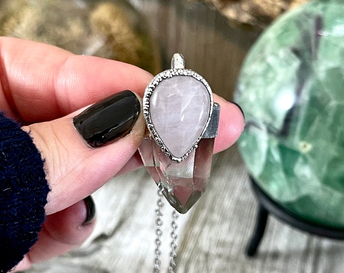 Clear Quartz & Rose Quartz Crystal Statement Necklace in Fine Silver / Foxlark Collection - One of a Kind / Electroformed Jewelry