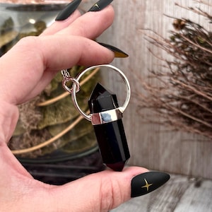 Black Onyx Crystal Point Necklace in Sterling Silver -Designed by FOXLARK Collection / Witchy Necklace Goth Jewelry