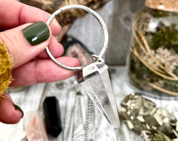 Clear Quartz Crystal Pendulum Necklace Pendant in Fine Silver  / Foxlark Collection / Stone Dosing Pendulum / Witchy Gothic Jewelry