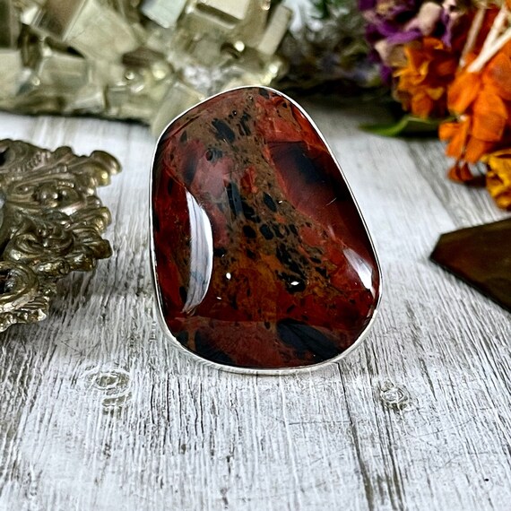 Size Adjustable Mahogany Sheen Obsidian Statement Ring Set in Sterling Silver   Curated by FOXLARK Collection