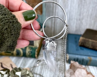 Raw Clear Quartz Crystal Necklace in Fine Silver / Bohemian Jewelry Gift for her / Witchy Necklace Goth Jewelry/ Witchy Crystal Necklace