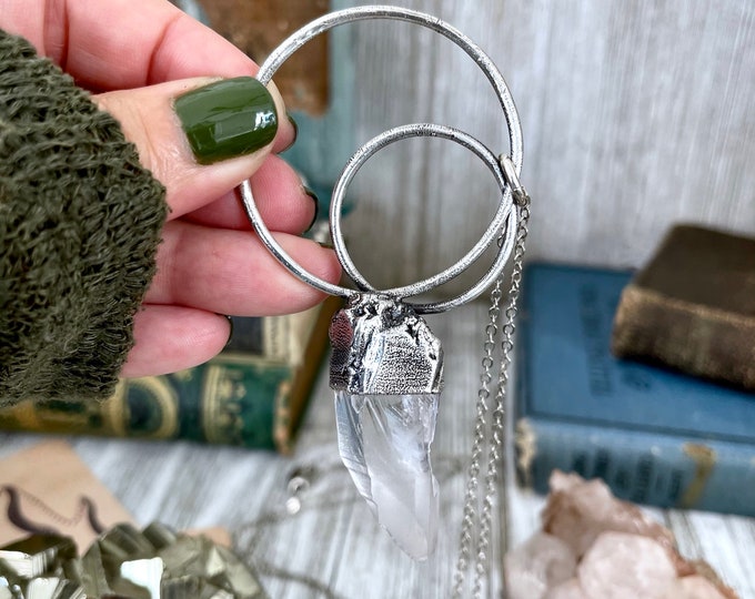 Raw Clear Quartz Crystal Necklace in Fine Silver / Bohemian Jewelry Gift for her