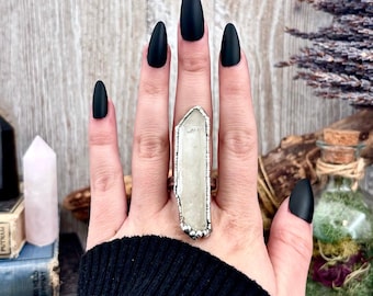 Raw Clear Quartz Crystal Ring Set in Fine Silver Size 8.5 / Foxlark Collection - One of a Kind
