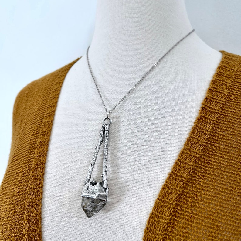 Sticks & Stones Collection Herkimer Diamond Necklace in Fine Silver // Big Crystal Necklace. Witchy Jewelry Gothic Pendant image 7