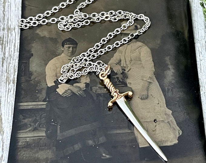 Tiny Talisman Collection - Sterling Silver Sword or Dagger Pendant with Bronze Handle 41x10mm /   / Witchy Necklace Goth Jewelry