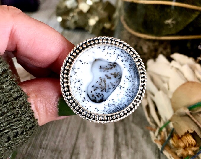 Size 10 Dendritic Opal Statement Ring Set in Sterling Silver / Curated by FOXLARK Collection