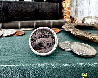 Lucky Penny Club - HOBO Nickel Vintage Truck Coin Ring Fine Silver Size 11 / One of a Kind