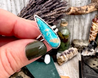 Handmade Tibetan Turquoise Ring in Fine Silver / Size 7 8 9 / Foxlark Collection