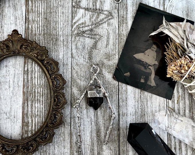 Sticks & Stones Collection- Smokey Quartz Necklace in Fine Silver // Big Crystal Necklace. Witchy Jewelry Gothic Pendant