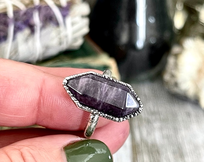 Size 6 Amethyst Point Ring Set in Fine Silver / Foxlark Collection - One of a Kind / Big Crystal Ring Witchy Jewelry / Gothic Jewelry