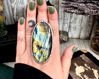 The Colossal Collection - Labradorite Crystal Ring Fine Silver Size 9 / One of a Kind
