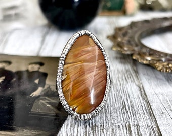 Size 8.5 Tube Agate Statement Ring Set in Fine Silver / Foxlark Collection - One of a Kind