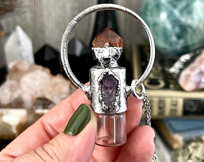 Raw Citrine and Amethyst Crystal Necklace / Silver Crystal Rollerball Necklace / Foxlark Collection - One of a Kind / Gothic Jewelry