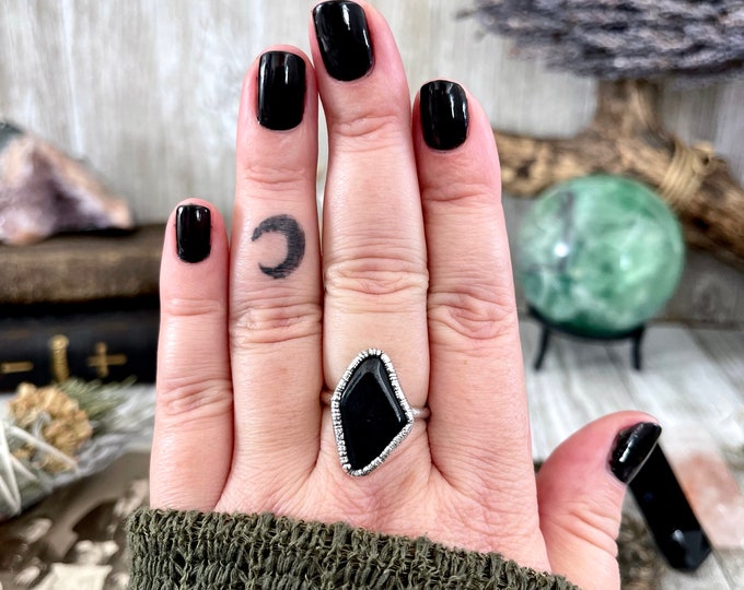 Natural Black Onyx Ring in Silver Size 5 6 7 8 9 10 / Foxlark Collection / Crystal Ring Custom Dainty Unique Gemstone Rings, Rings for Women